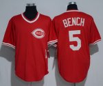 Men's MLB Cincinnati Reds #5 Johnny Bench Red Mitchell and Ness Throwback Jersey