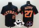 Men Majestic Houston Astros #27 Jose Altuve Navy Blue 2017 World Series And Houston Astros Strong Patch Flex Base Jerseys