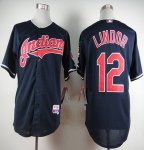 mib jerseys Cleveland Indians #12 Lindor Navy Blue Cool Base St