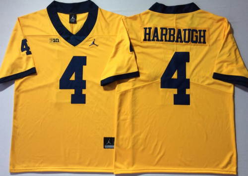 Michigan Wolverines Yellow #4 Jim Harbaugh College Jersey