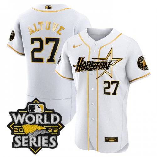 Men\'s Houston Astros #27 Jose Altuve World Series Stitched White Gold Special Flex Base Jersey