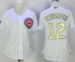 women mlb chicago cubs #12 kyle schwarber white 2017 gold program cool base champion stitched baseball jerseys