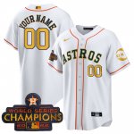 Custom Houston Astros 2022 Champions White Gold Rush Stitched Cool Base Jerseys
