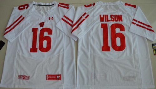 Men\'s Wisconsin Badgers #16 Russell Wilson White Stitched College Football 2016 Under Armour NCAA Jersey