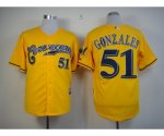 mlb milwaukee brewers #51 gonzales yellow jerseys [gonzales m&n]