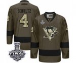 Men's Reebok Pittsburgh Penguins #4 Justin Schultz Authentic Green Salute to Service 2017 Stanley Cup Final NHL Jersey