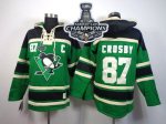 men nhl pittsburgh penguins #87 sidney crosby green st. patrick's day mcnary lace hoodie 2017 stanley cup finals champions stitched nhl jersey