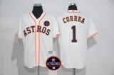 Men mlb houston astros #1 Carlos Correa majestic White Houston Astros Strong Patch cool base jerseys