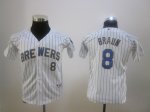youth mlb jerseys Milwaukee Brewers 8# Ryan Braun white(blue str