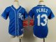 youth mlb kansas city royals #13 perez blue cool base jerseys