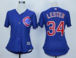 women mlb chicago cubs #34 jon lester blue majestic cool base jerseys