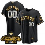 Custom Houston Astros 2022 Champions Black Gold Rush Stitched Cool Base Jerseys