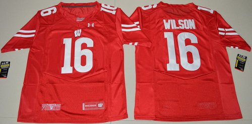 Men\'s Wisconsin Badgers #16 Russell Wilson Red Stitched College Football 2016 Under Armour NCAA Jersey