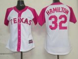 women mlb texas rangers #32 hamilton white and pink cheap jersey