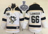 Men NHL Pittsburgh Penguins #66 Mario Lemieux White Sawyer Hooded Sweatshirt 2017 Stanley Cup Final Patch Stitched NHL Jersey