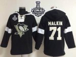 Men NHL Pittsburgh Penguins #71 Evgeni Malkin Black 2017 Stanley Cup Final Patch NHL Pullover Hoodie