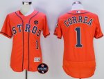 Men MLB Houston Astros #1 Carlos Correa Orange Houston Astros Strong Patch Flex Base Jerseys