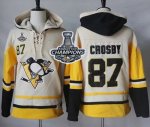 men nhl pittsburgh penguins #87 sidney crosby cream gold sawyer hooded sweatshirt 2017 stanley cup finals champions stitched nhl jersey