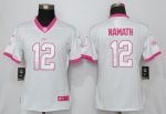 Women NFL New York Jets #12 Joe Namath Nike White Pink Stitched Rush Fashion Limited Jersey