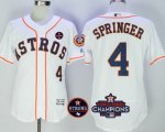 Men MLB Houston Astros #4 George Springer White 2017 World Series Champions And Houston Astros Strong Patch Flex Base Jersey