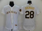 Men's Colorado Rockies #28 Nolan Arenado White Gold Fashion 2020 Stitched Baseball Jersey