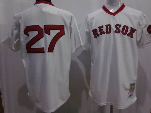 Baseball Jerseys boston red sox #27 carlton fisk 1975 m&n white