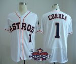 Men MLB Houston Astros #1 Carlos Correa White 2017 World Series Champions Patch Flex Base Jerseys