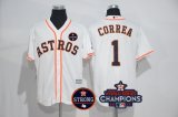 Men mlb houston astros #1 Carlos Correa majestic White 2017 World Series Champions And Houston Astros Strong Patch cool base jerseys