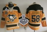 Men NHL Pittsburgh Penguins #58 Kris Letang Gold Sawyer Hooded Sweatshirt 2017 Stanley Cup Final Patch Stitched NHL Jersey