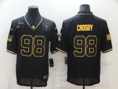 Men\'s Oakland Raiders #98 Maxx Crosby Olive Gold 2020 Salute To Service Limited Jersey
