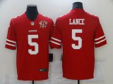 Football San Francisco 49ers Trey Lance Red jerseys with 75th patch