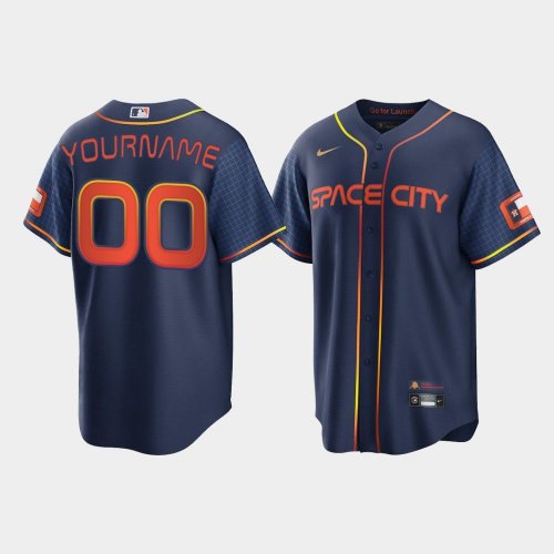 Men\'s Custom Houston Astros 2022 Space City Connect Jersey Navy Stitched