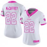 Women NFL Carolina Panthers #22 Christian McCaffrey Nike Rush White Pink 2017 Draft Pick Limited Jersey