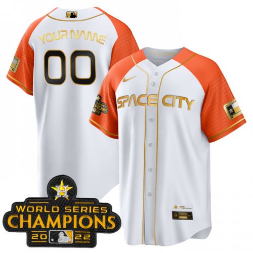 Houston Astros 2022 Champions White Orange Gold Cool Base Stitched Custom Jerseys