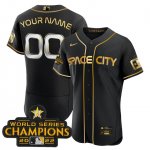 Custom Stitched Houston Astros Authentic Black Gold 2023 Space City Champions Jersey