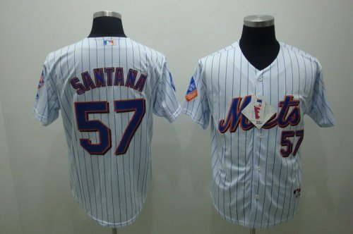 Baseball Jerseys new york mets #57 santana white(blue strip)