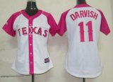 women mlb texas rangers #11 darvish white and pink cheap jerseys