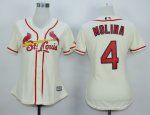 women mlb st. louis cardinals #4 yadier molina cream majestic cool base jerseys