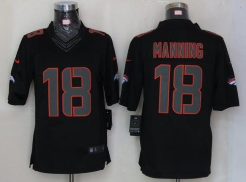 nike nfl denver broncos #18 manning black jerseys [nike limited]