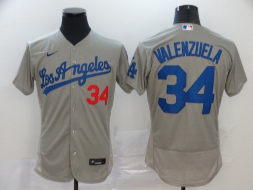 Men\'s Los Angeles Dodgers #34 Fernando Valenzuela Grey 2020 Stitched Baseball Jersey