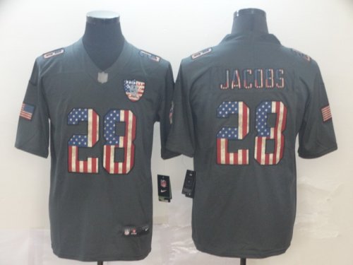 Mens Oakland Raiders #28 Josh Jacobs Limited Black USA Flag 2019 Salute To Service Football Jersey