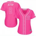 Women MLB New York Yankees #2 Derek Jeter Pink Fashion Stitched Jerseys