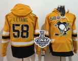 Men NHL Pittsburgh Penguins #58 Kris Letang Gold Sawyer Hooded Sweatshirt 2017 Stadium Series Stanley Cup Final Patch Stitched NHL Jersey