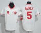 Men's MLB Cincinnati Reds #5 Johnny Bench White Mitchell and Ness Throwback Jerseys