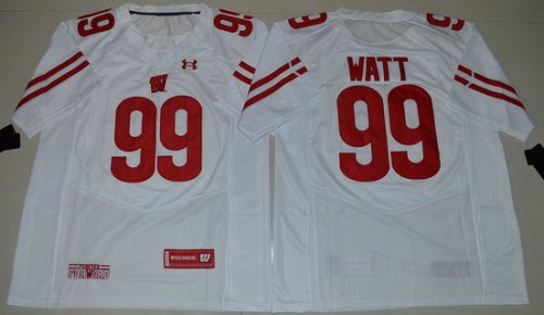 Men\'s Wisconsin Badgers #99 J.J. Watt White College Football Adidas Jersey