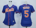 women mlb new york mets #5 david wright blue majestic cool base jerseys [orange number]