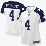 Women's Nike Dallas Cowboys #4 Dak Prescott White Thanksgiving Throwback Limited NFL Jerseys