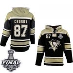 Men NHL Pittsburgh Penguins #87 Sidney Crosby Black Sawyer Hooded Sweatshirt 2017 Stanley Cup Final Patch Stitched NHL Jersey