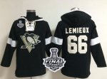 Men NHL Pittsburgh Penguins #66 Mario Lemieux Black 2017 Stanley Cup Final Patch NHL Pullover Hoodie