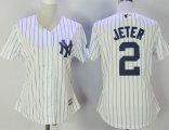 Women MLB New York Yankees #2 Derek Jeter Majestic Home White Cool Base Jerseys